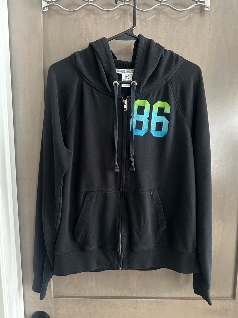 Victoria’s Secret Pink Y2K “Love Pink” Black Zip-Up Hoodie Size L